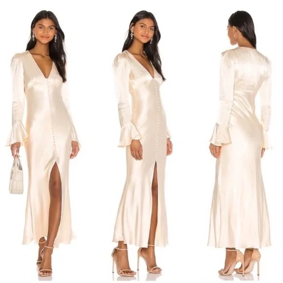 Shona Joy | Dresses | Shona Joy La Lune Frill Cuff Bias Midi Dress Nwt Sz 8  Plunge Neckline | Poshmark